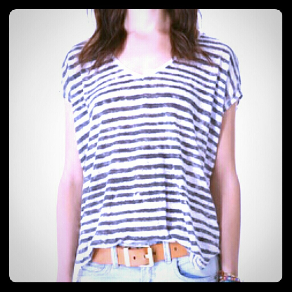 Free People Striped Tee XS Gray Combo